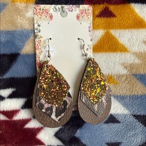 Brown and Gold Glitter Teardrop Earrings